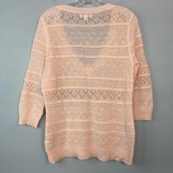 NEW York & Company Mohair Blend Delicate Open Knit Pink Sweater 3/4 Length Small - Picture 11 of 12